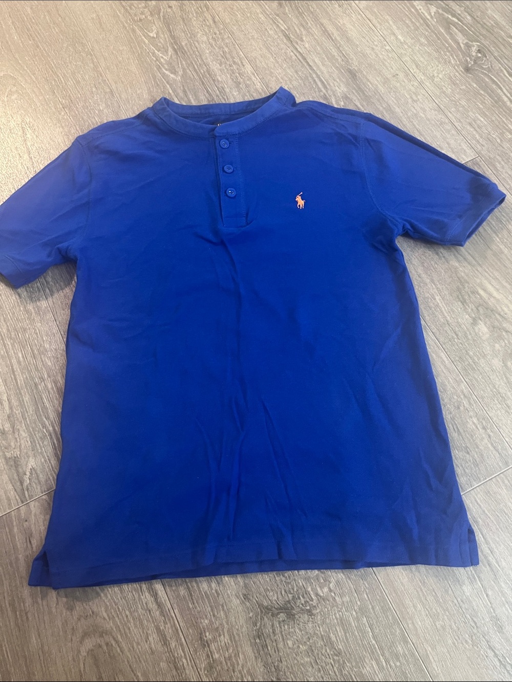 Ralph Lauren Royal Blue Short-Sleeve Henley Polo with Orange Pony